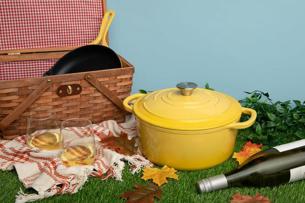 4-Piece Enameled Cast Iron Set, Oven Safe and Suitable for All Cooktops – Includes 5.7 Quart Dutch Oven Pot with Lid and 2.2 Quart Saucepan with Lid (Limoncello)6