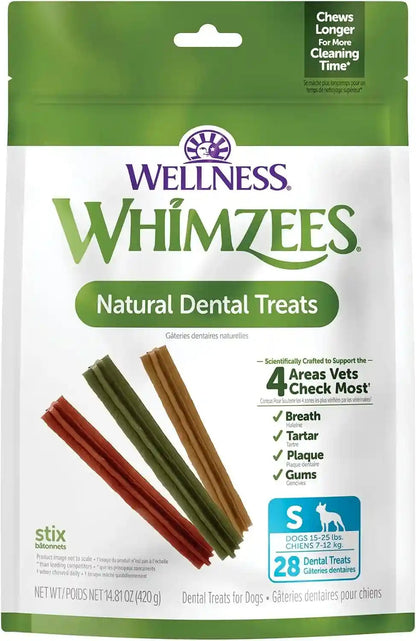 Whimzees Wellness Stix Natural Dog Dental Treat, Chews, Freshens Breath, Medium Size Sticks, 14.81 Oz Bag, 14 Count18