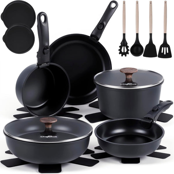 20-Piece Ceramic Pots and Pans Set, Nonstick Cookware Set with Detachable Handle, Stackable Kitchen Set, Pfas-Free, Oven & Dishwasher Safe1
