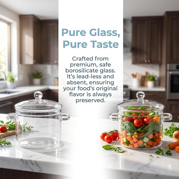 1.9L/64Oz Borosilicate Glass Simmer Pot & Saucepan with Lid, Clear Glass Cookware for Stovetop – Glass Pan, Glass Cooking Pot, Glass Pots for Soup Pasta Baby Food & Potpourri Simmer Pot4