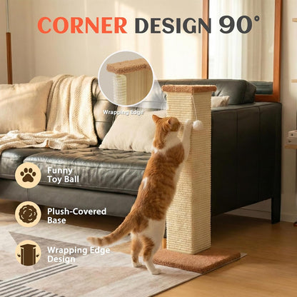 PETKARAY Couch Corner Cat Scratcher, 28.5" Sisal Scratching Post for Cats | Corner Wall Scratch Pad for Furniture Protection, Large Vertical Cat Scratching Post with Plush Base2