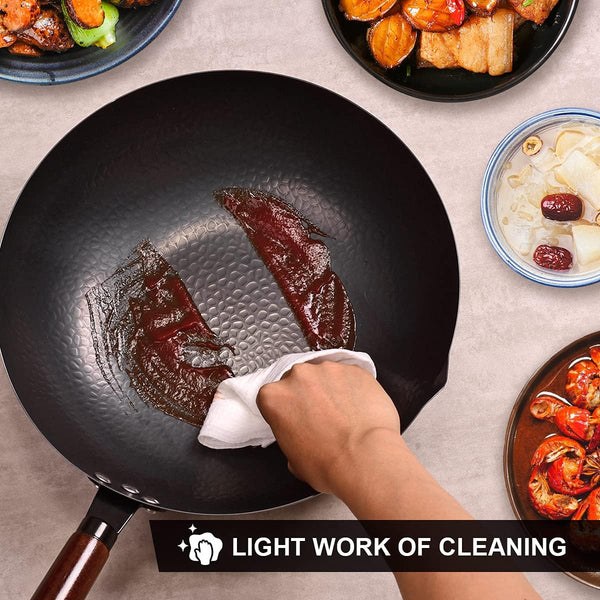 12.8" Carbon Steel Wok,11 Pcs Woks & Stir Fry Pans Wok Pan with Lid | Pre-Seasoned No Chemical Coated Chinese Pan with 10 Cookware Accessories, Flat Bottom Woks for Electric, Induction,Gas Stoves6