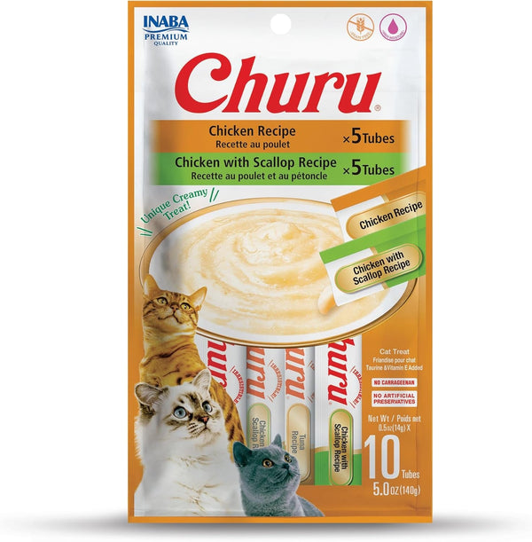INABA Churu Cat Treats, Lickable, Squeezable Creamy Purée Cat Treat with Green Tea Extract & Taurine, 0.5 Ounces Each Tube, 20 Tubes, Tuna Variety12