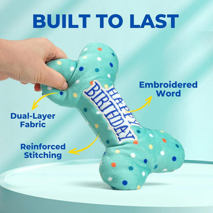 Primepets Dog Birthday Toys, Plush Dog Squeaky Toys, Stuffed Puppy Chew Toy for Small Medium Large Dogs, Bone Pet Toy4