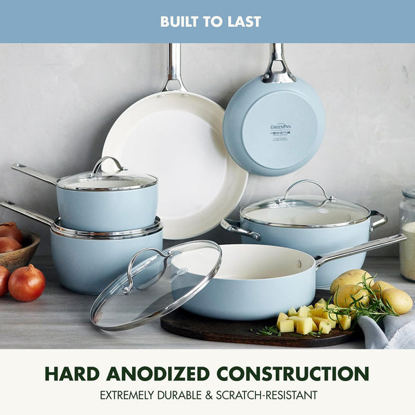 Padova Pro 10 Piece Cookware Pots and Pans Set, Hard Anodized Healthy Ceramic Nonstick PFOA and Pfas-Free, Induction Suitable, Stainless Steel Handles, Dishwasher and Oven Safe, Blue Haze5