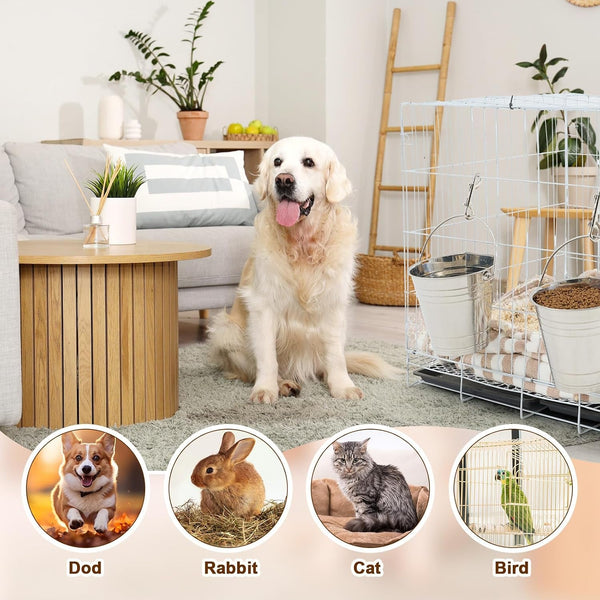 Mumufy 4 Set 2 Quart Stainless Steel Flat Side Bucket Durable Water Pails with Double Ended Snaps Small Metal Bucket Flat Back Water Pails for Dogs Cats Kennels Cages Fences Pet Container4