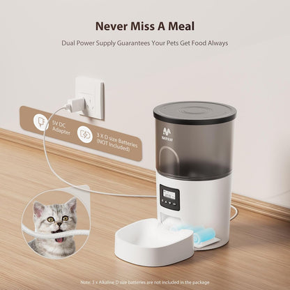 IMIPAW Automatic Cat Feeder and Water Fountain, Timed Dry Food Dispenser, Programmable Portion Control, 1-6 Meals per Day, Desiccant Bag, Cat Fountains for Drinking with Filter, Small Pets (3L Combo)3