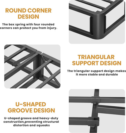 5 Inch King Box Spring Low Profile Metal Bed Base with Boxspring Cover | 3500 Lbs Black Heavy Duty Support, round Corner Design, Metal Mattress Foundation, No Squeaky, Easy Assembly, Noise Free4