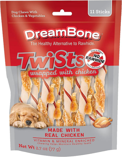 Dreambone Twists Wrapped with Chicken, No-Rawhide Chews for Dogs, 11 Count | Daily Chew, Digests Safely and Completely, Made with Real Protein, Chicken and Veggies, for Adult Dogs1