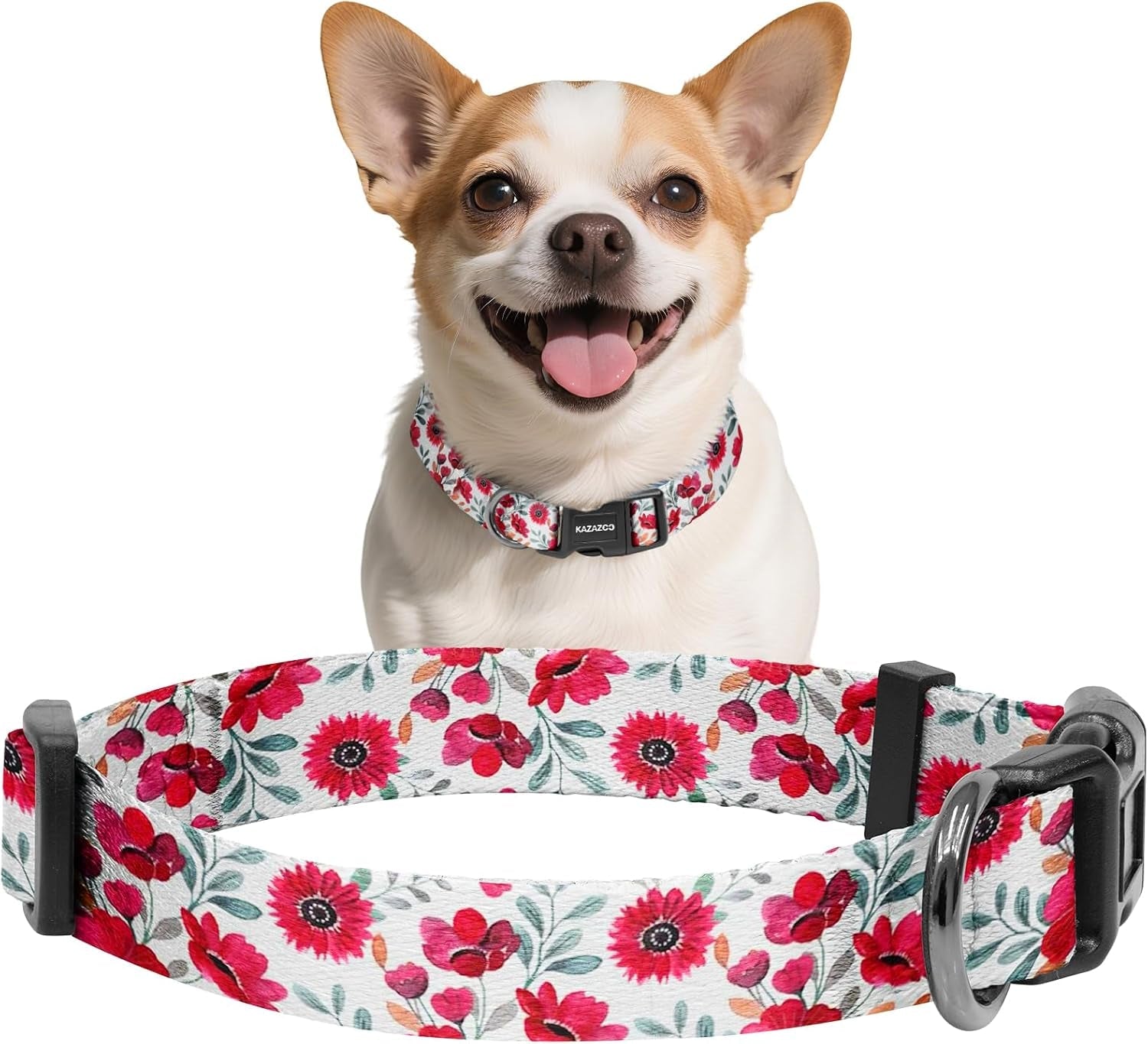 kazazoo-dog-collar-cute-and-soft-nylon-puppy-collar-girl-dogs-adjustable-purple-dog-collars-for-medium-dogs-purple-flowers-m