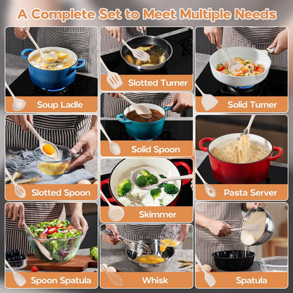 Silicone Cooking Utensils Set of 10, Kitchen Utensils for Nonstick Cookware, Heat Resistant & Nontoxic Spatula Set- Khaki7
