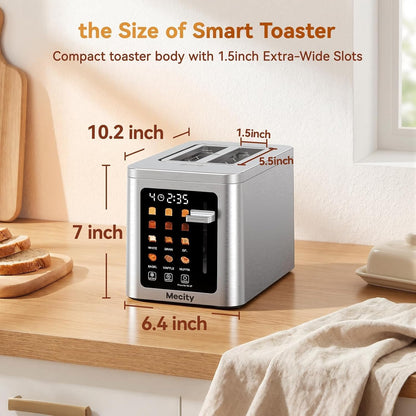 2 Slice Toaster Smart Touchscreen, Stainless Steel Wide Slot Toasters Defrost, Reheat, Memory Function, Auto Shutoff, Digital Electric Bread Toaster for Bagel Muffin Waffle, 120V2