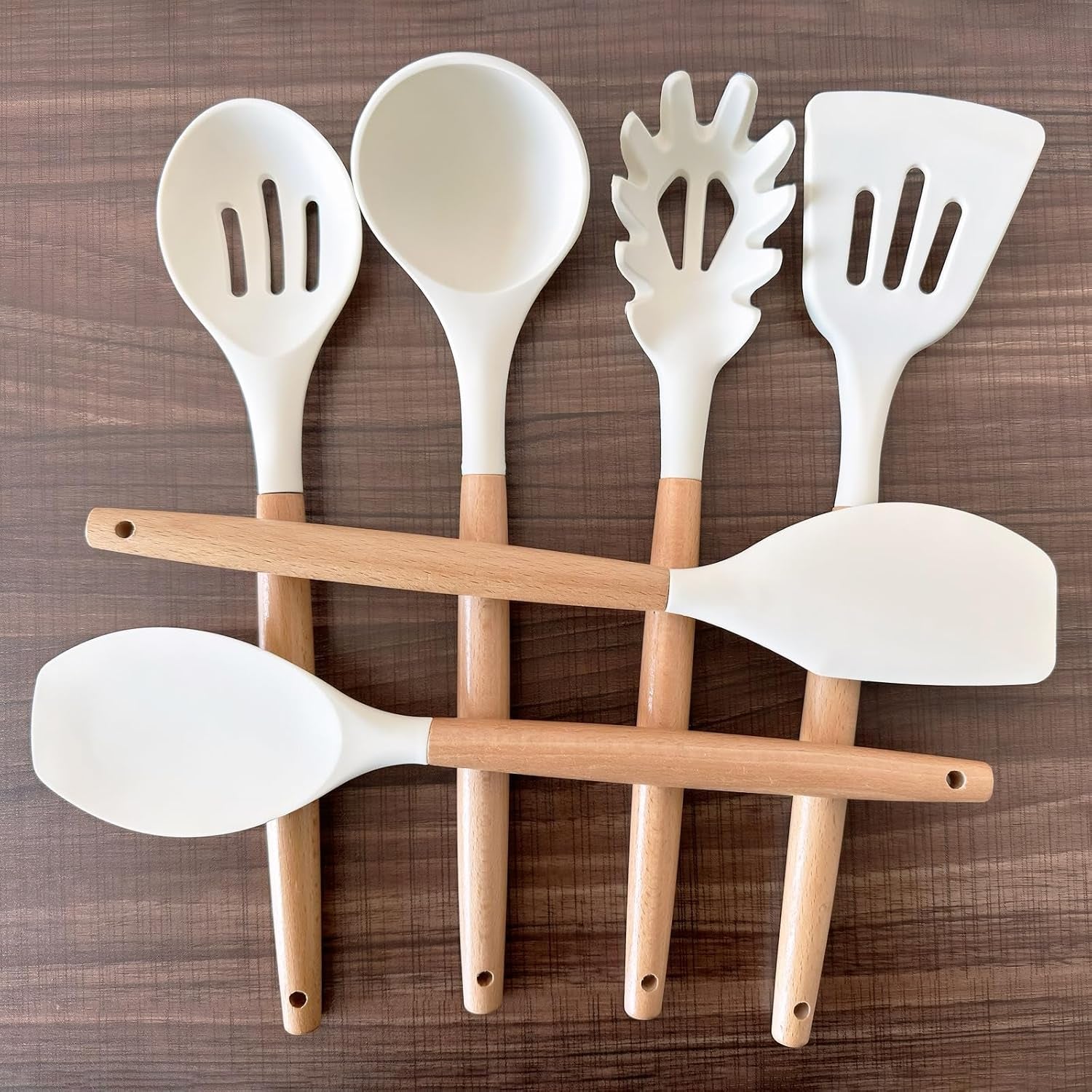 kitchen-cooking-utensils-set-6pcs-non-stick-silicone-kitchen-utensils-spatula-spoon-turner-ladle-pasta-server-heat-resistant-wooden-handle-silicone-cooking-gadgets-sets-for-cookware-baking