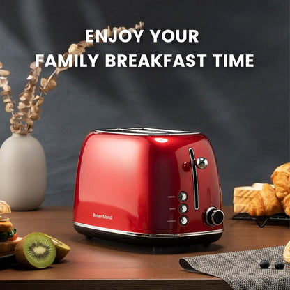 2 Slice Toaster Retro Stainless Steel with Bagel, Cancel, and Defrost Functions, 6 Bread Shade Settings, Extra Wide Slots and Removable Crumb Tray, Red2