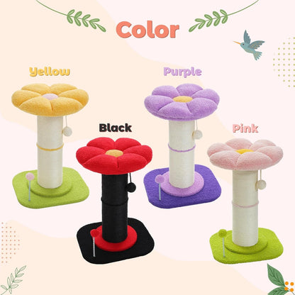PEQULTI Flower Cat Scratching Post, Super Thick 5.5In Sisal Post, Pink | Small Cat & Kitten Scratcher: Removable Flower Bed, Sisal + Spring Ball, Enlarged Double Base; Cute Pink Flower Cat Tree6