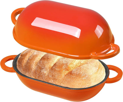 5 QT Enameled Cast Iron Sourdough Bread Oven, Loaf Pan with Lid | Oval Dutch Oven for Homemade Sourdough Bread Baking, Oven Safe up to 500°F, Meatloaf Pan with Dome Lid, Orange1