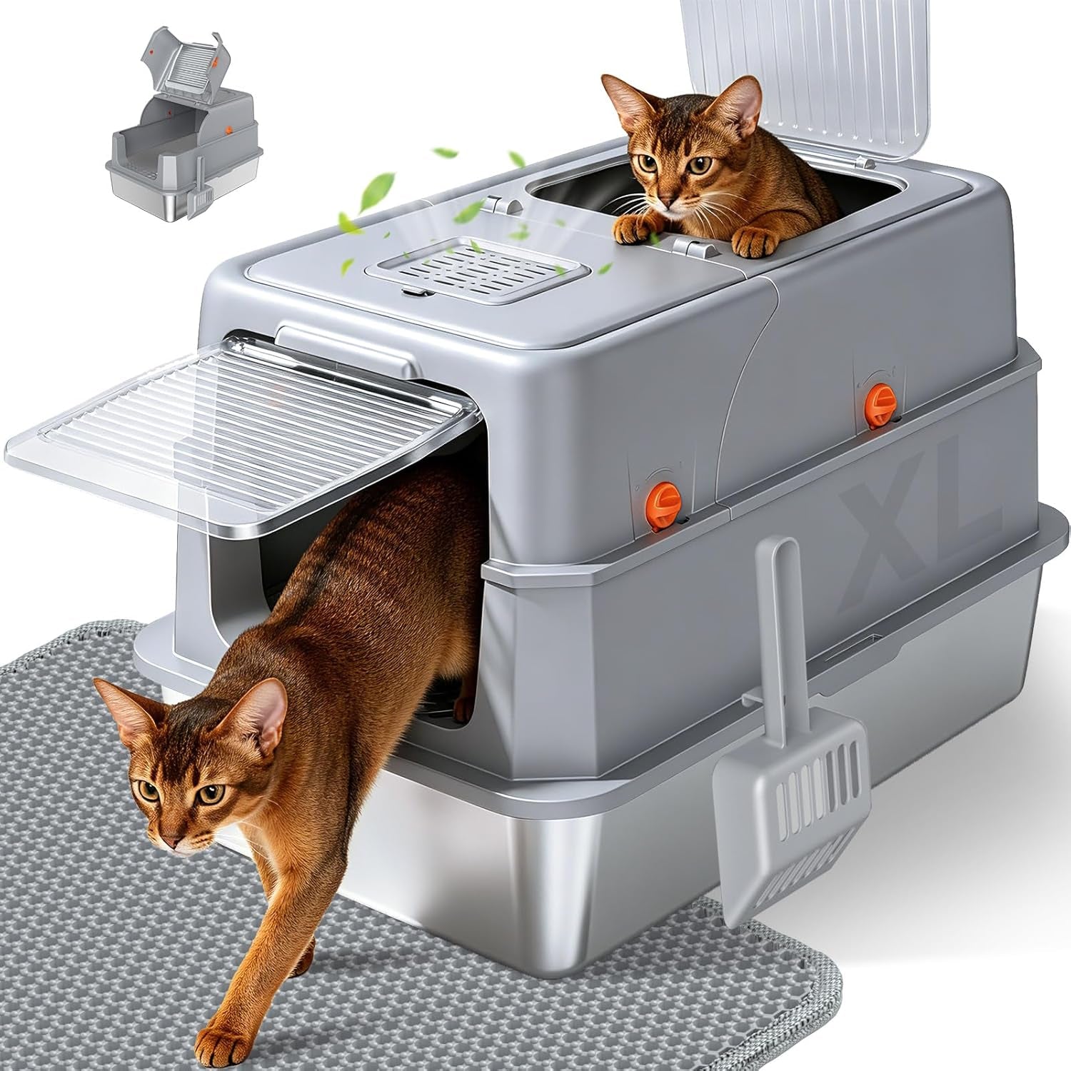 enclosed-stainless-steel-litter-box-xl-covered-metalpan-includes-mat-scoop-easy-cleaning-anti-urine-leakage-non-sticky-front-entry-top-exit