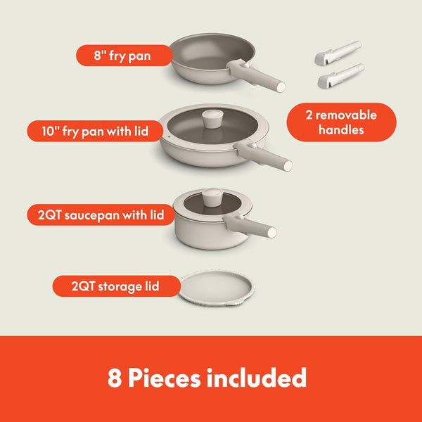 8 Piece Removable Handle Evergood™ Non-Toxic Cookware Set, Oatmilk5