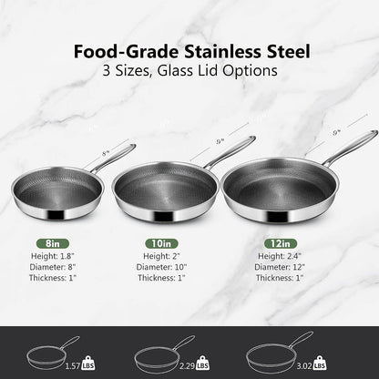 Frying Pans, 12-Inch Hybrid Frying Pans Stainless Steel Skillets, Dishwasher & Oven-Safe, Stay-Cool Handle, PFOA Free Cookware, Compatible with All Cooktops8