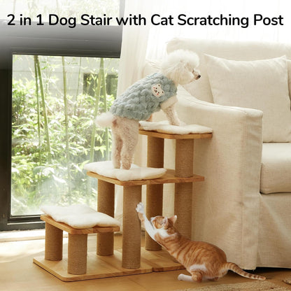 FUKUMARU Dog Stairs, Solid Wood Pet Stairs with Cat Scratching Post | Transformable Cat Step Hold up to 200 Lbs, 20" Pet Ramp for Dogs and Cats to Climb High Bed and Couch, over 6 Combinations2