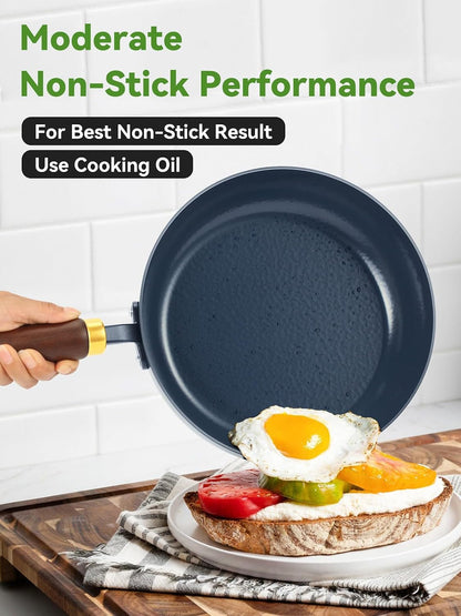 9.5" Enameled Carbon Steel Skillet, Nonstick Frying Pan | Carbon Steel Pan, Stay-Cool Wooden Handle, High Wall Pan, Season-Free Stir-Fry Pan, Non-Toxic PTFE & PFOA Free4