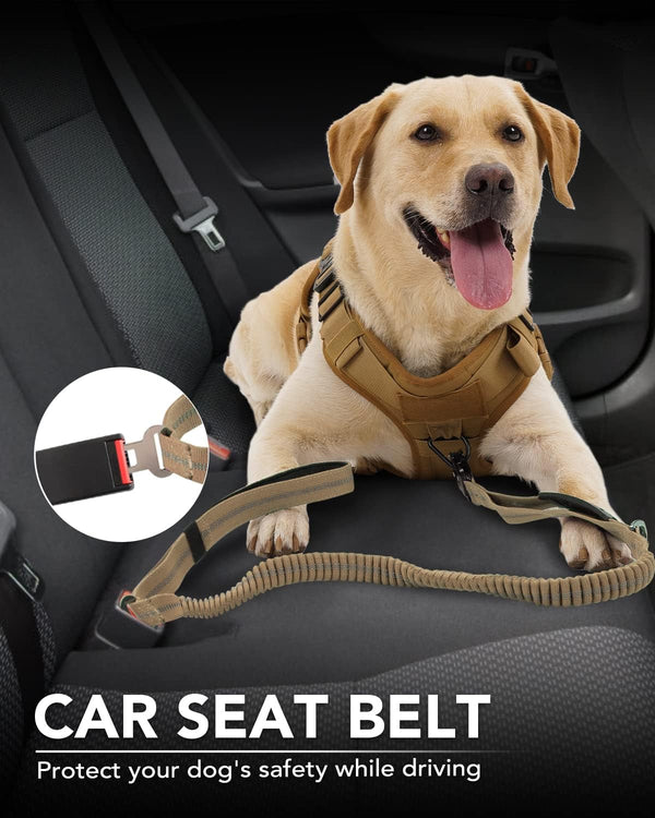 Joytale Tactical Bungee Dog Leash, Shock Absorbing No Pull, Coyote Brown | for Large Dogs That Pull, 2 Padded Handles for Control, Car Seatbelt Clip, Reflective for Night Safety, Metal Frog Clip5