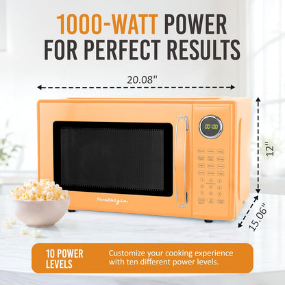 Modern Retro Compact Countertop Microwave Oven - 1.1 Cu. Ft. - 1000-Watts with LED Digital Display - Child Lock - Easy Clean Interior - Orange2
