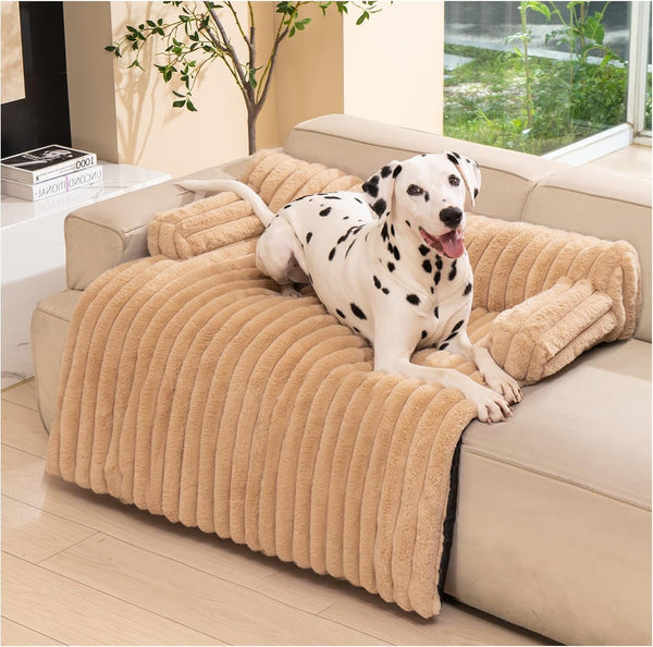 Avont Breathable Dog Couch Mat, Non-Slip Sofa Protector with Soft Plush | Available with Faux Rabbit Fleece and Washable Cover, in M and L, Dark Grey, Light Grey, Brown9