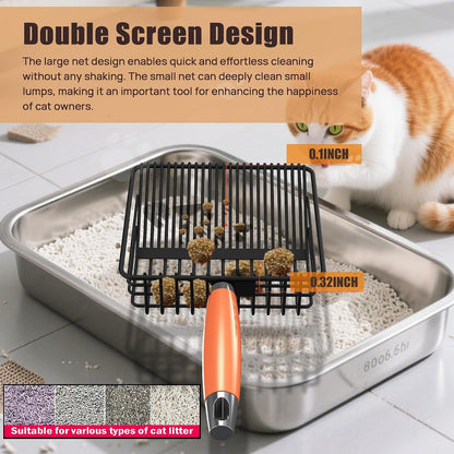 Heavy Duty Metal Cat Litter Scoop with Holder - Broom and Dustpan Set - Quick-Sifting Mesh for Clump-Free Cleaning, Compatible with Most Litter Types3