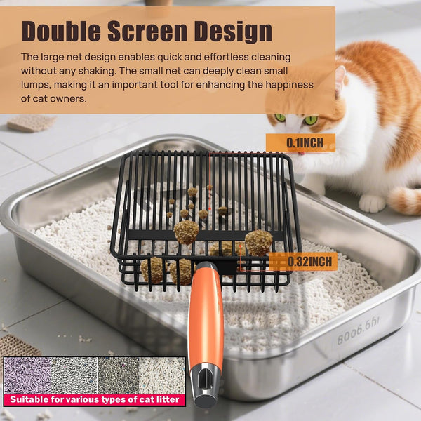 Heavy Duty Metal Cat Litter Scoop with Holder - Broom and Dustpan Set - Quick-Sifting Mesh for Clump-Free Cleaning, Compatible with Most Litter Types3