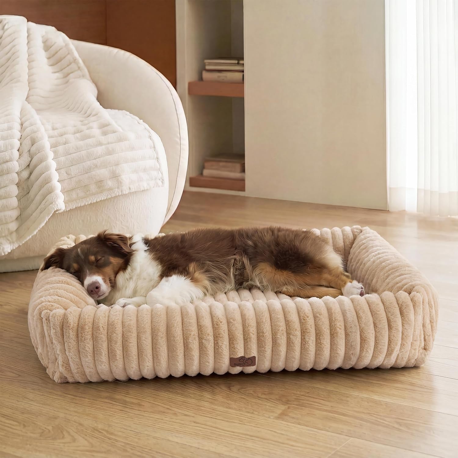 bedsure-comfyfleece™-cute-dog-bed-for-small-medium-dogs-washable-25in-cream-furry-puppy-beds-square-rectangle-orthopedic-corduroy-aesthetic-pet-beds-removable-zipper-cover-non-slip-bottom-up-to-15-lbs