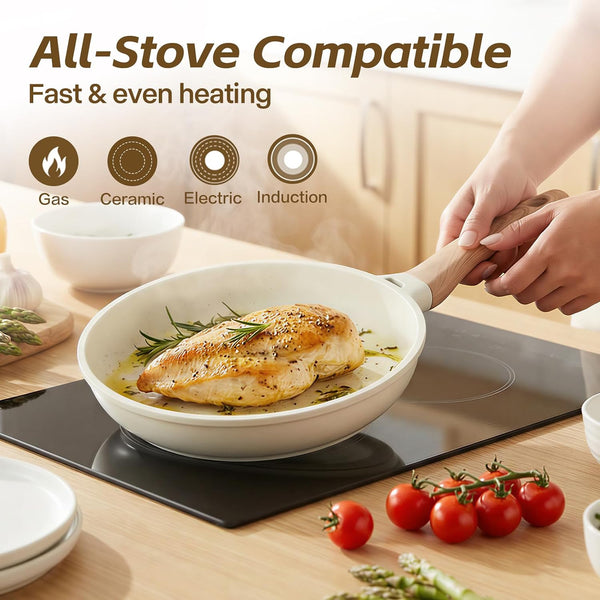UESLUCK 8 Inch Creamic Non Stick Frying Pan with Lid- Small Creamic Skillet with Lid, Egg Pan Non Stick with Cool-Touch Handle, PFAS & PTFE Free, Compatible with All Stovetops3