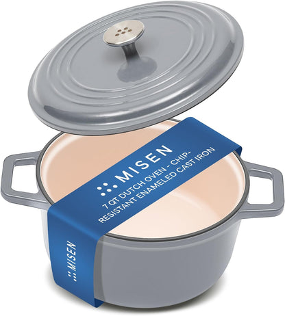 7 QT Enameled Cast Iron Dutch Oven - Chip-Resistant Enamel Coating - Thick Iron Core for Heat Retention - Large Cooking Surface - Oven Safe, Induction Compatible - Traditional Lid, Gray1