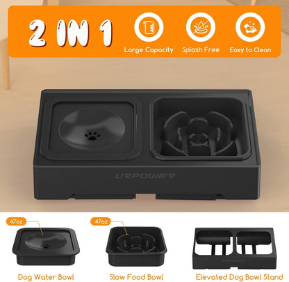 URPOWER 2-In-1 Elevated Slow Feeder Dog Bowls with No-Spill Water Bowl | 4 Height-Adjustable Raised Dog Bowls, Non-Slip Food and Water Bowls with Stand for Small, Medium, Large Dogs, Cats and Pets6