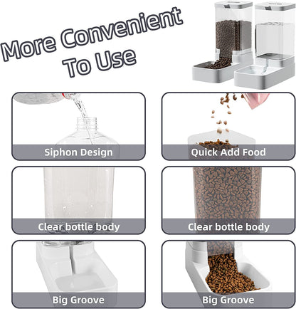 NKECOBJI Gravity Pet Feeder and Water Dispenser Set, Automatic Dog Feeder and Dog Water Dispenser for Dogs Cats Pets Animals Large Capacity(3.8L)2