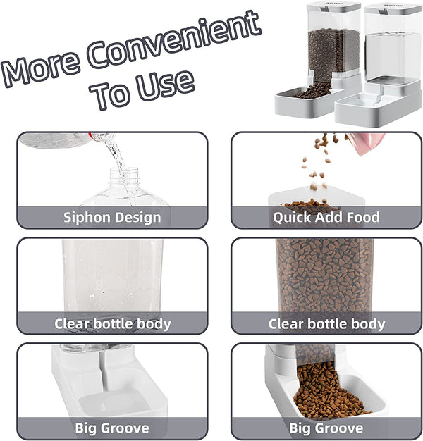 NKECOBJI Gravity Pet Feeder and Water Dispenser Set, Automatic Dog Feeder and Dog Water Dispenser for Dogs Cats Pets Animals Large Capacity(3.8L)2