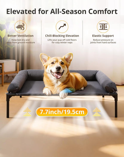 Cooling Elevated Dog Bed, 26.8X34 Raised Dog Bed with Removable Bolster Cushion, Breathable Mesh, Non-Slip Feet, and Metal Frame for Medium Breeds Indoor Outdoor3