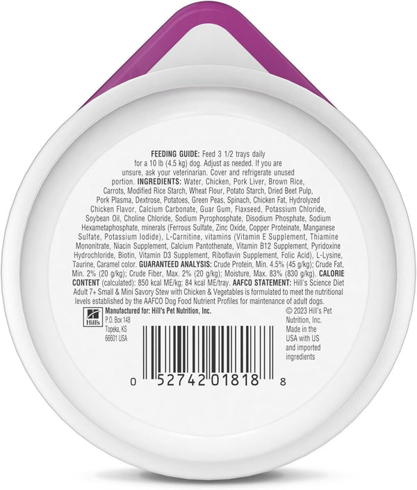 Hill'S Science Diet Adult 7+ Small & Mini Wet Dog Food | #1 Veterinarian Recommended, Chicken & Vegetables, 3.5 Oz. Trays, 12-Pack2
