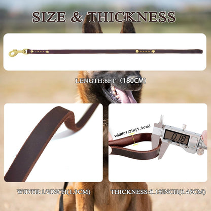 Leather Dog Leash 6 Ft X 1/2 Inch Heavy Duty Genuine Leather Dog Training Leash Soft and Strong Leather Leash for Small and Medium Dogs Brown3