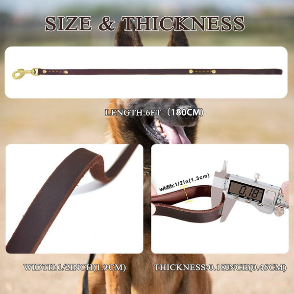 Leather Dog Leash 6 Ft X 1/2 Inch Heavy Duty Genuine Leather Dog Training Leash Soft and Strong Leather Leash for Small and Medium Dogs Brown3