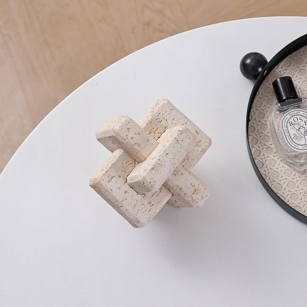 3-Link Knot Resin Travertine Decor, Coffee Table Book Shelf Decoration | Light Beige Entry Table Decor Decorative Objects, Aesthetic Accents for Boho Modern Rustic Office Living Room Home Décor2