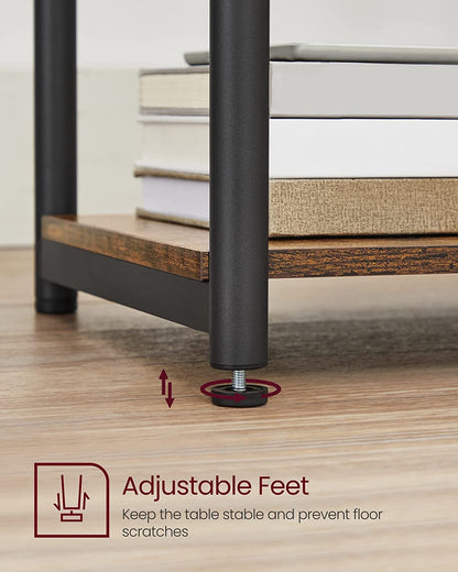VASAGLE Side Table, Small End Table, Tall Nightstand, Steel Frame | for Living Room, Bedroom, Office, Bathroom, Rustic Brown and Ink Black ULET273B018