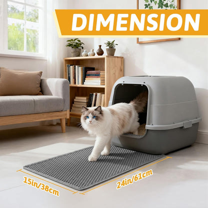 Pieviev Cat Litter Mat Double Layer Waterproof Urine Proof Trapping Mat 1 Pack (Gray, 24X15 Inch (Pack of 1)) | Honeycomb Design Catches Scattered Particles to Stop Tracking, Urineproof Base Protects Floors, Easy to Clean2
