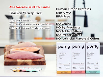 Purrly Lickable Wet Cat Treats Healthy Grain-Free Chicken Variety Pack (18 Count) Squeezable Creamy Purée with Human-Grade Protein Functional Nutrients Non-Gmo No-Artificial-Additives Low-Phosphorus8