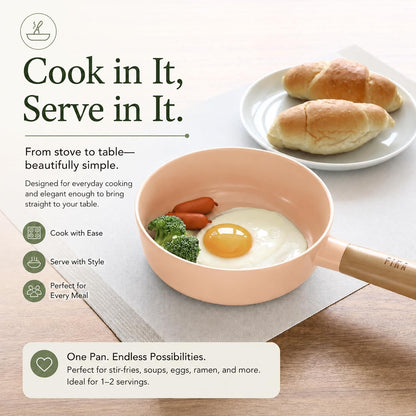 FIKA Small 7-Inch Deep Ceramic Coated Wok Pan, Nonstick Stir Fry & Soup Pan with Natural Wooden Handle, Induction Compatible for All Stovetops, Made in Korea, Made in Korea (18Cm)5