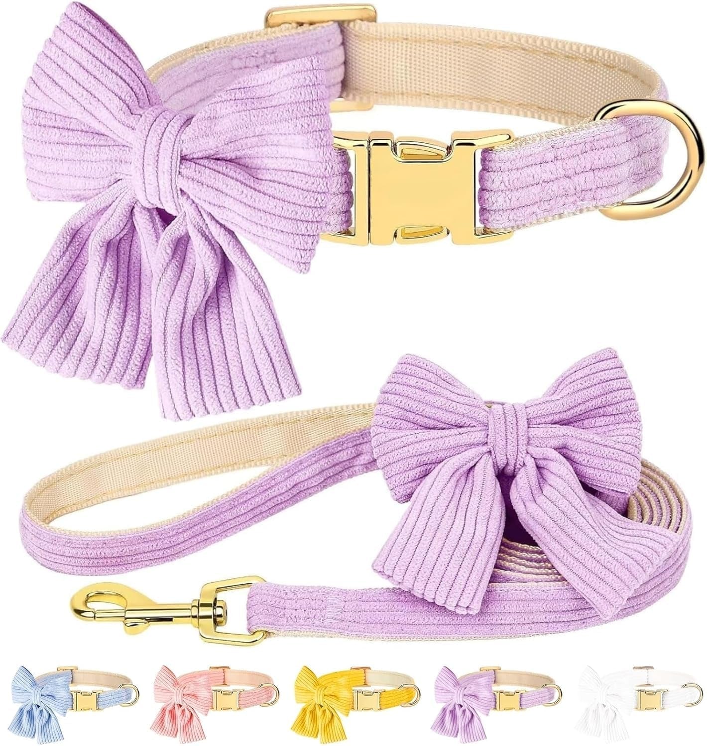 dog-collar-and-leash-set-with-bowtie-soft-cute-puppy-collar-cotton-puppy-collar-with-adjustable-metal-buckle-for-small-medium-dog-pink-size-s-neck-10-16