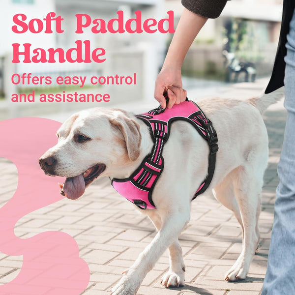 Rabbitgoo Large Dog Harness, Easy Wear with 3 Buckles and Lift Handle | No Pull with Front Clip for Walking, Adjustable Soft Padded, Reflective, Easy Control, Pink, Large2