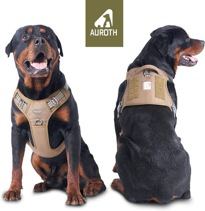 Auroth Tactical Dog Harness for Large Dogs No Pull Adjustable Pet Harness Reflective K9 Working Training Easy Control Pet Vest Military Service Dog Harnesses Army Yellow L2