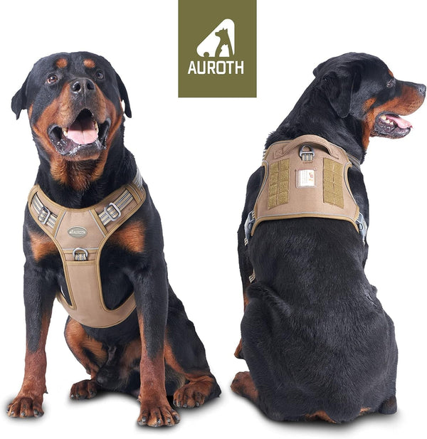 Auroth Tactical Dog Harness for Large Dogs No Pull Adjustable Pet Harness Reflective K9 Working Training Easy Control Pet Vest Military Service Dog Harnesses Army Yellow L2