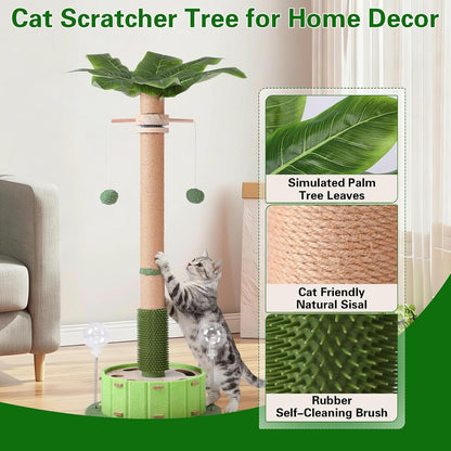 Plam Tree Cat Scratching Post 40" Tall with Cat Toys for Indoor Large Cats | Sturdy Base Cat Scratcher Posts for Adult Cats with Rotating Hanging Ball, Cat Puzzle Toy and Spring Cat Treat Dispenser6